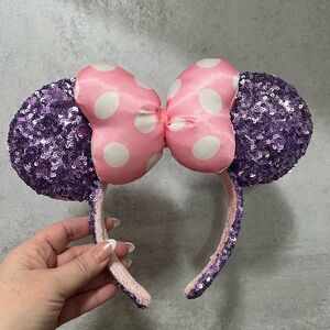 Purple Sequin Minnie Mouse Ears Disney Parks Pink Polka Dot Cute Bow Headband